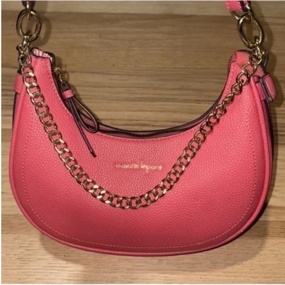 Nanette Lepore Coral Shoulder Bag with Gold Chain - Picture 2 of 7